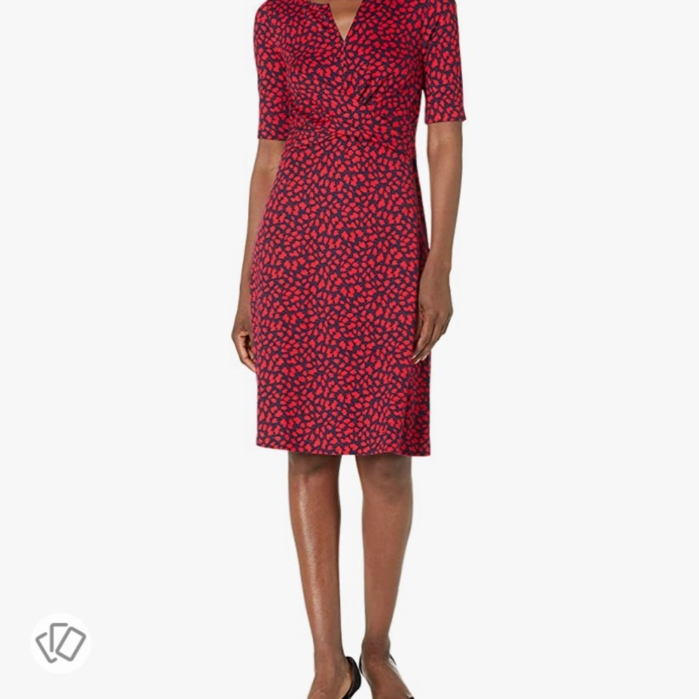 Lark & Ro Women's Half Sleeve Twist Front A-Line Ponte Dress